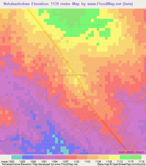Nshakashokwe,Botswana Elevation Map