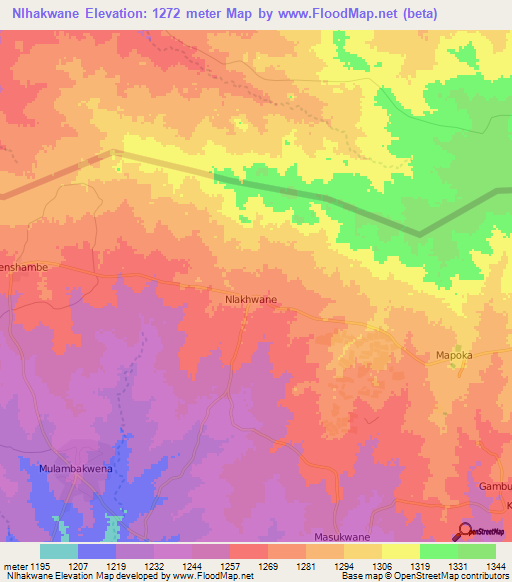 Nlhakwane,Botswana Elevation Map