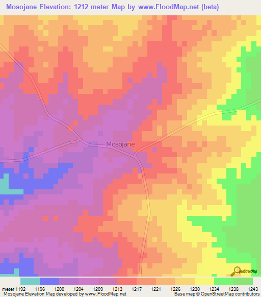 Mosojane,Botswana Elevation Map