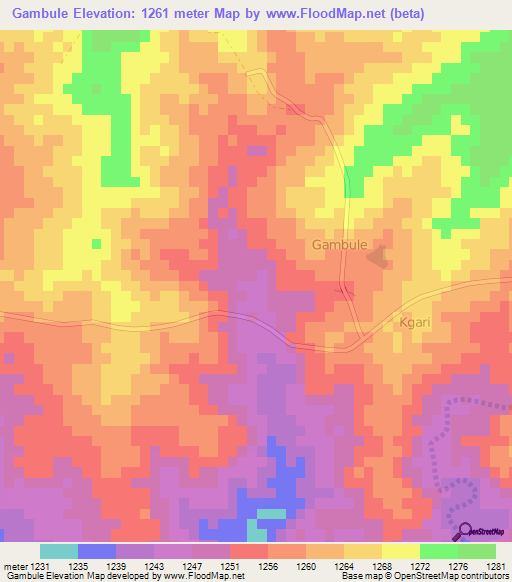 Gambule,Botswana Elevation Map