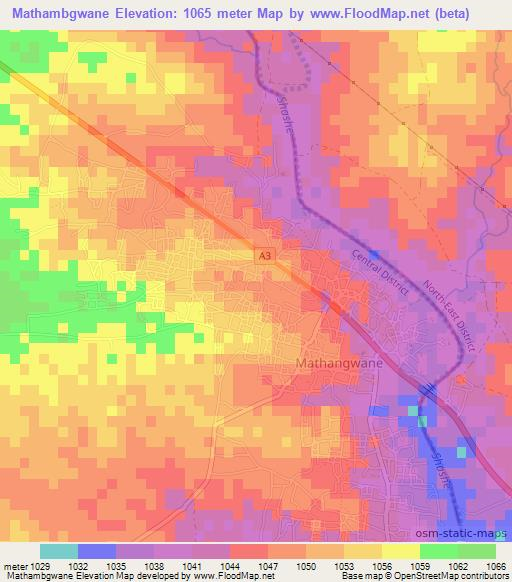 Mathambgwane,Botswana Elevation Map