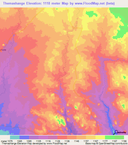 Themashange,Botswana Elevation Map
