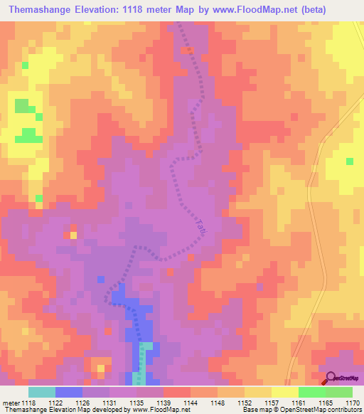 Themashange,Botswana Elevation Map