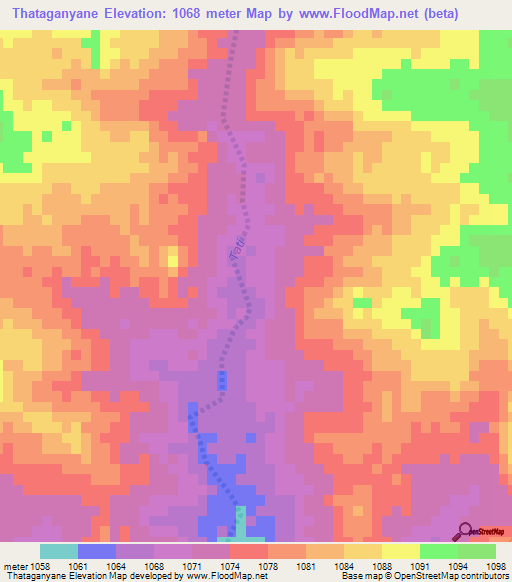 Thataganyane,Botswana Elevation Map