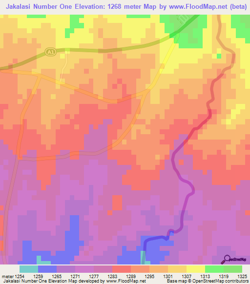 Jakalasi Number One,Botswana Elevation Map