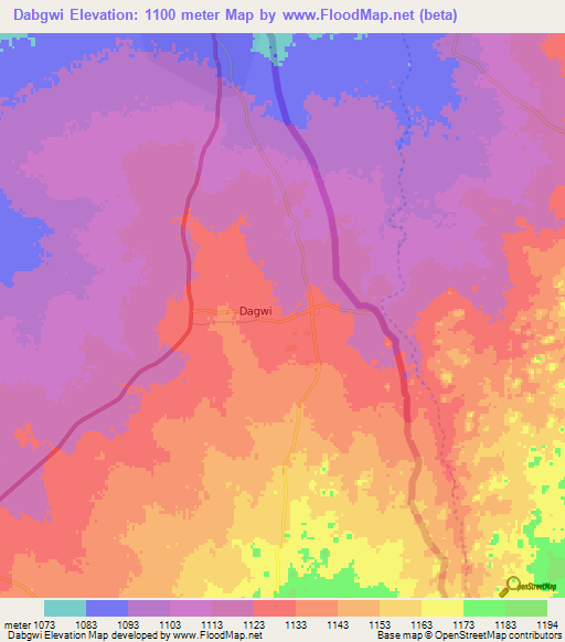 Dabgwi,Botswana Elevation Map