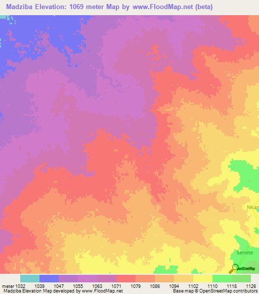 Madziba,Botswana Elevation Map