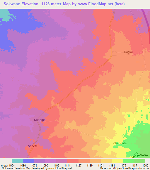 Sokwane,Botswana Elevation Map