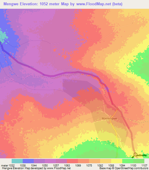 Mengwe,Botswana Elevation Map