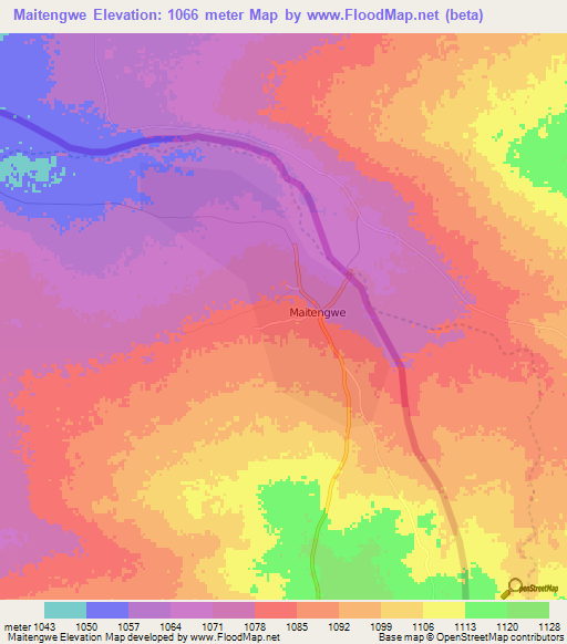 Maitengwe,Botswana Elevation Map