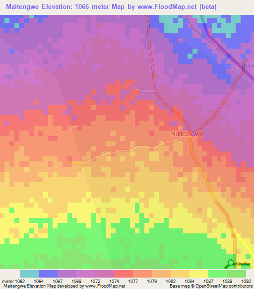 Maitengwe,Botswana Elevation Map