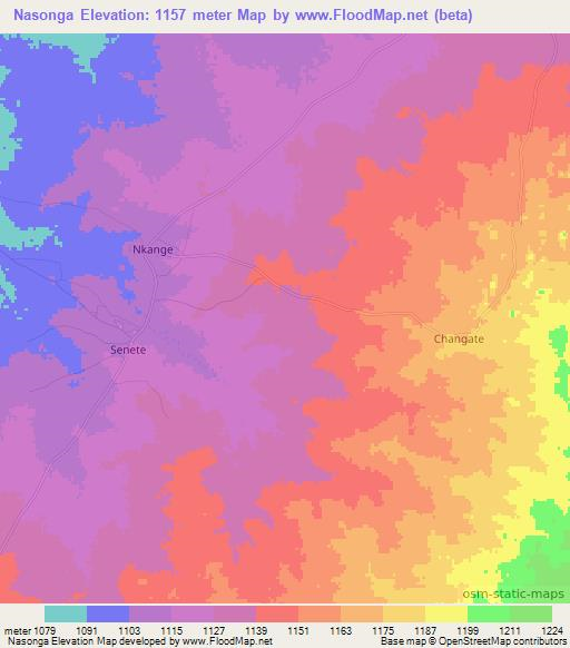 Nasonga,Botswana Elevation Map