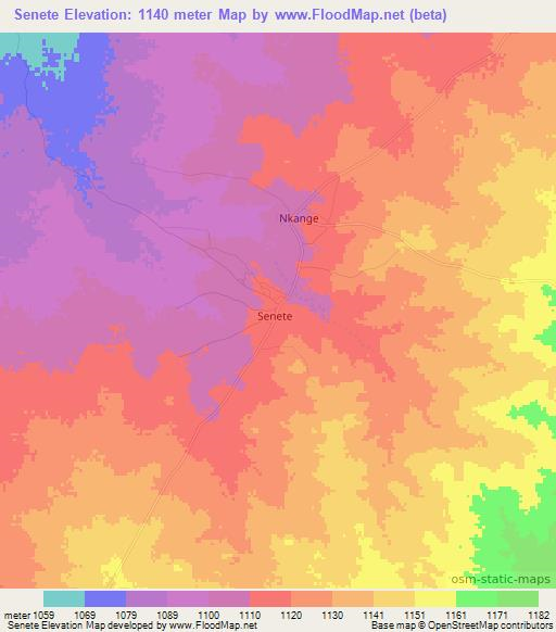 Senete,Botswana Elevation Map