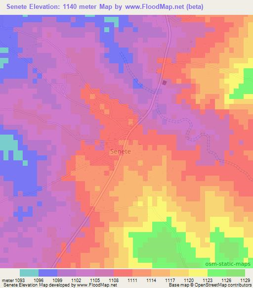 Senete,Botswana Elevation Map
