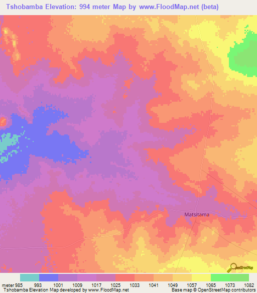Tshobamba,Botswana Elevation Map