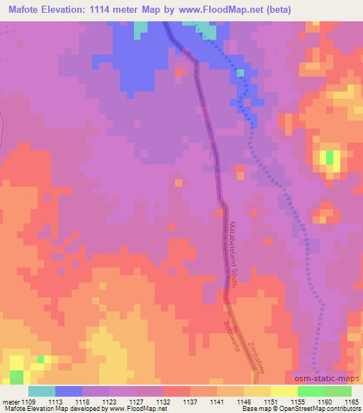 Mafote,Botswana Elevation Map