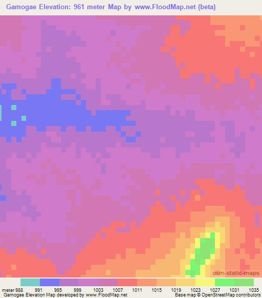 Gamogae,Botswana Elevation Map