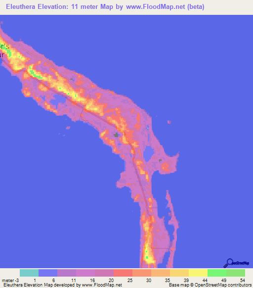 Eleuthera,Bahamas Elevation Map