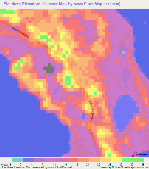 Eleuthera,Bahamas Elevation Map
