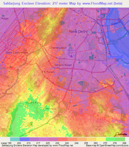 Safdarjung Enclave,India Elevation Map