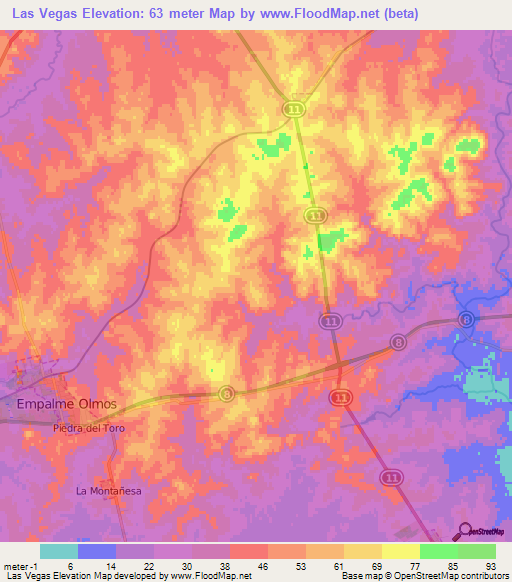 Las Vegas,Uruguay Elevation Map