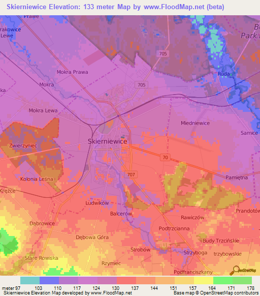 Skierniewice,Poland Elevation Map