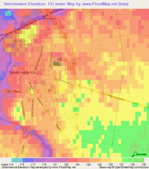 Skierniewice,Poland Elevation Map