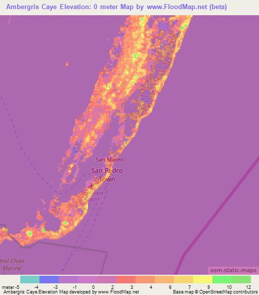 Ambergris Caye,Belize Elevation Map
