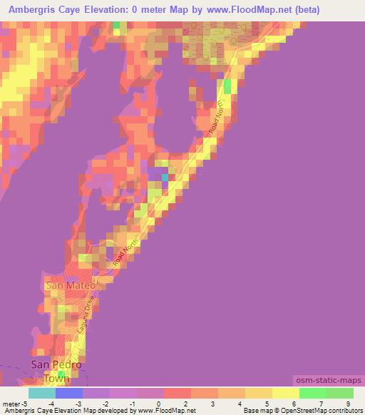 Ambergris Caye,Belize Elevation Map