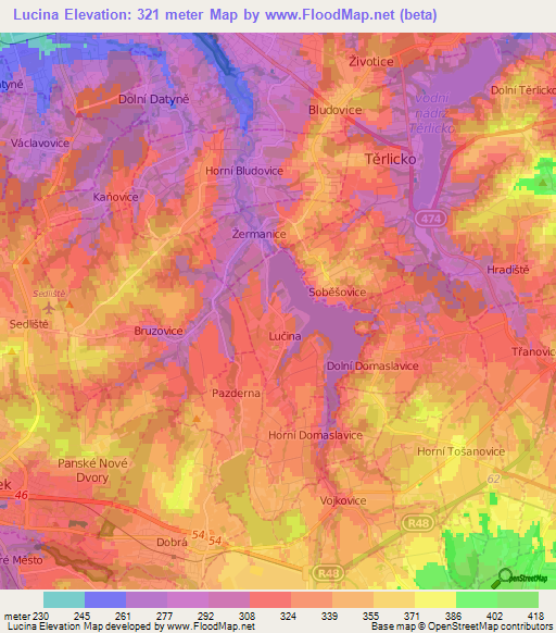 Lucina,Czech Republic Elevation Map