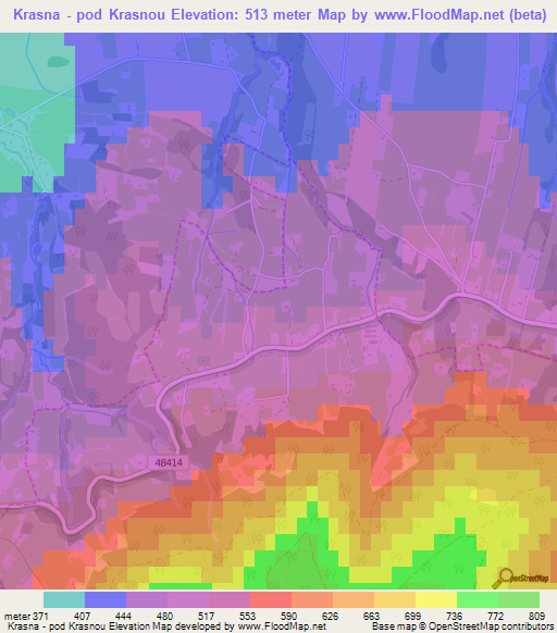 Krasna - pod Krasnou,Czech Republic Elevation Map