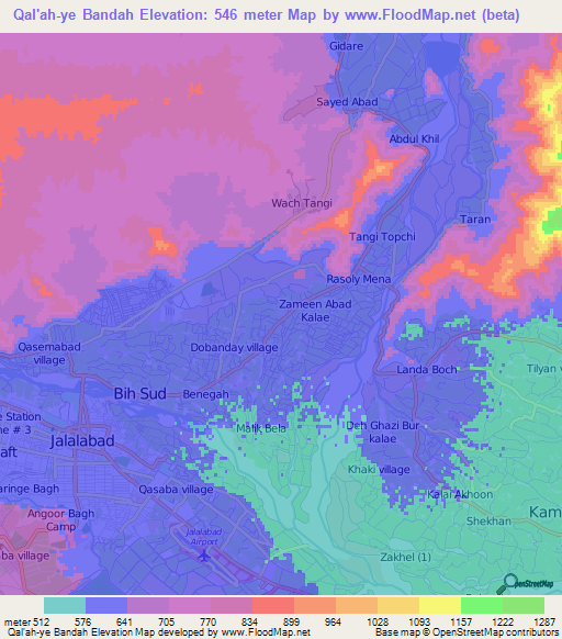 Qal'ah-ye Bandah,Afghanistan Elevation Map