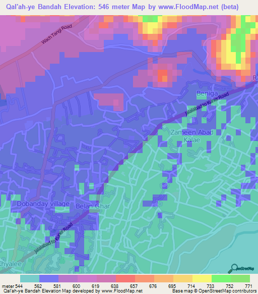 Qal'ah-ye Bandah,Afghanistan Elevation Map