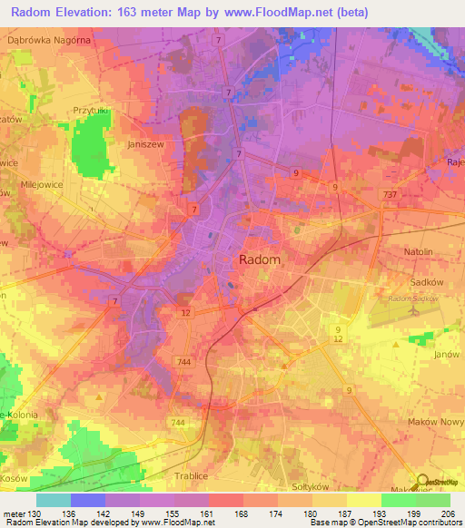 Radom,Poland Elevation Map
