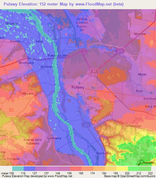 Pulawy,Poland Elevation Map
