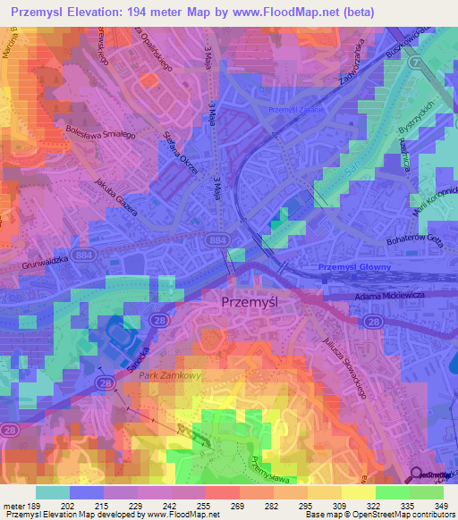 Przemysl,Poland Elevation Map