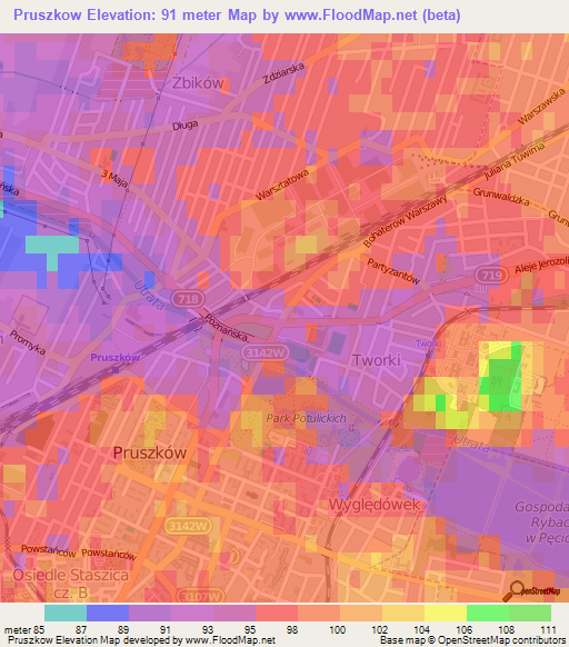 Pruszkow,Poland Elevation Map