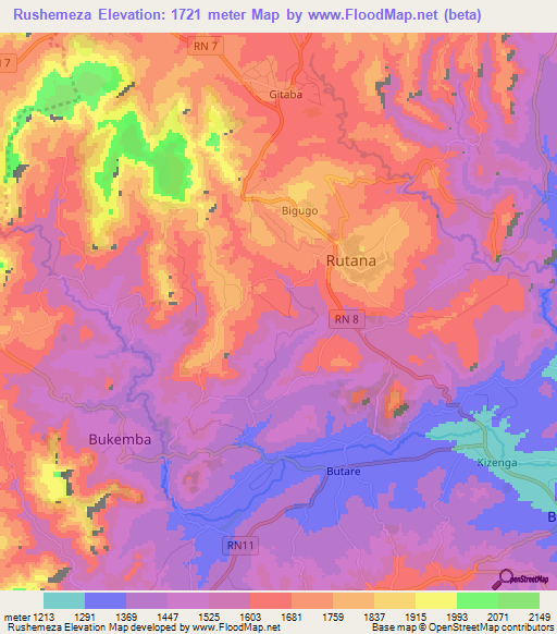 Rushemeza,Burundi Elevation Map