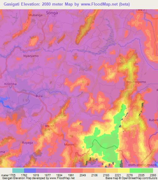 Gasigati,Burundi Elevation Map