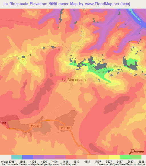 La Rinconada,Peru Elevation Map