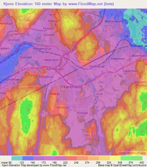 Kjenn,Norway Elevation Map