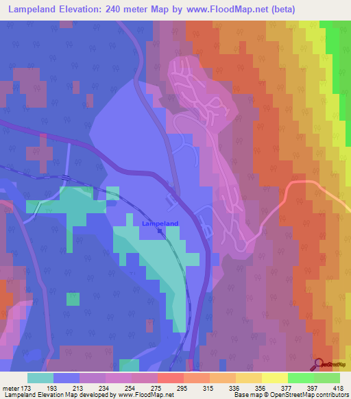 Lampeland,Norway Elevation Map