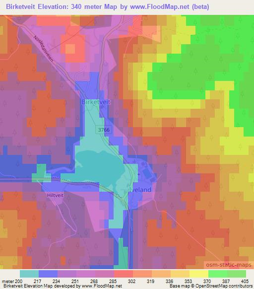 Birketveit,Norway Elevation Map
