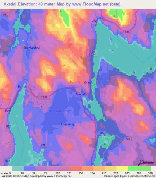 Aksdal,Norway Elevation Map