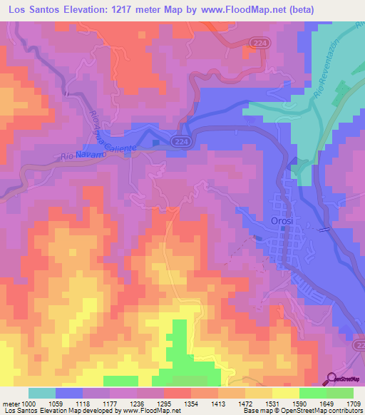Los Santos,Costa Rica Elevation Map