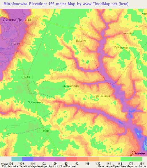 Mitrofanowka,Ukraine Elevation Map