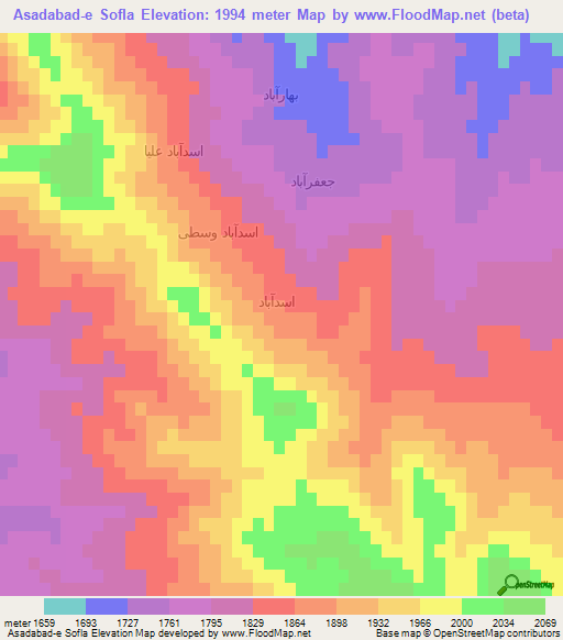 Asadabad-e Sofla,Iran Elevation Map