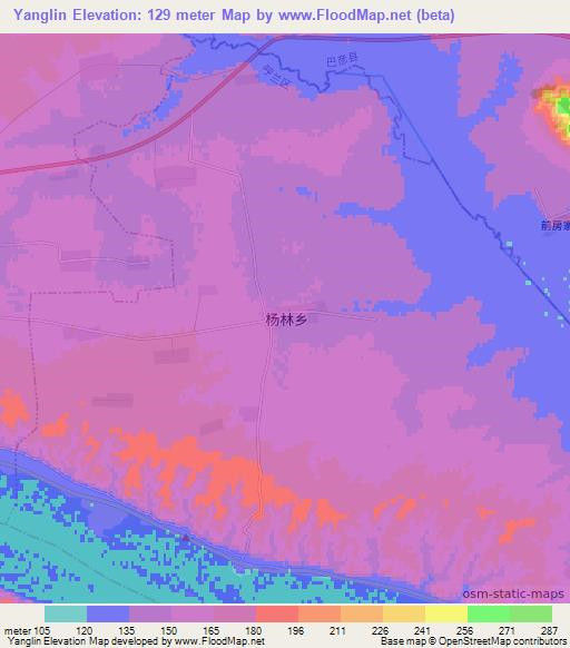 Yanglin,China Elevation Map