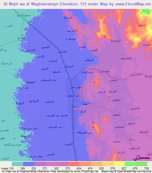 Al Majd wa al Maghtarrabayn,Yemen Elevation Map