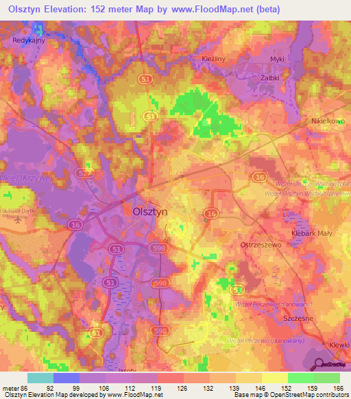 Olsztyn,Poland Elevation Map